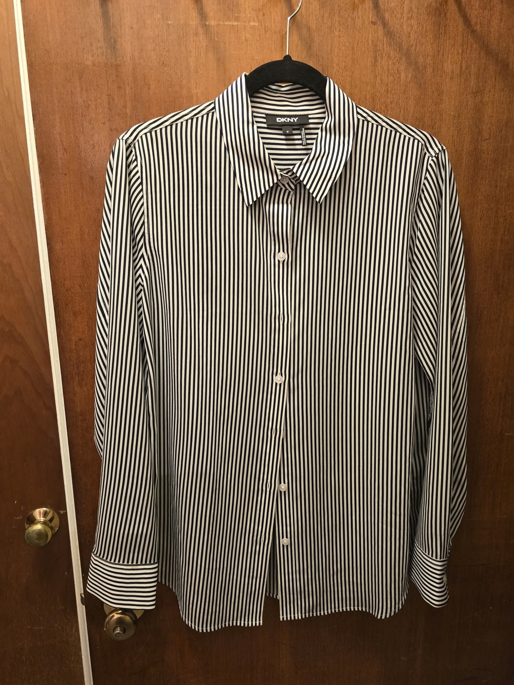 DKNY Black and White Vertical Stripe Button-Up Shirt